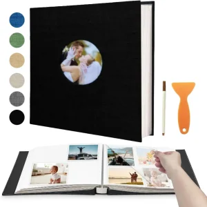Album Self-adhesive Scrapbook for 4×6 5×7 8×10 photos DIY magnetic linen cover 40 pages Family wedding gift with metal pen and 1