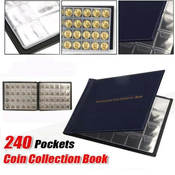 240 Pockets Coin Collection Holder PVC Penny Album Gifts Coin Collecting Album 10 Pages Coin Collection Book for Collectors 4