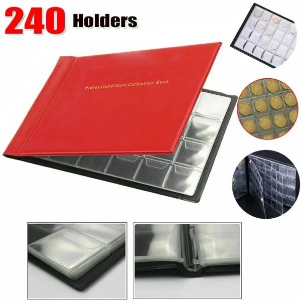 240 Pockets Coin Collection Holder PVC Penny Album Gifts Coin Collecting Album 10 Pages Coin Collection Book for Collectors 5