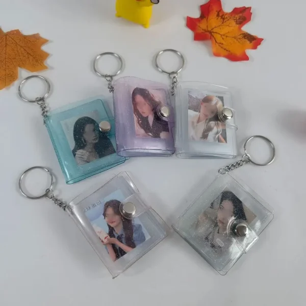 With Keychain Mini Photo Album Snap Button Design DIY Storage Photo Card Holder PVC Simple Portable Pocket Album Photo Sticker 1