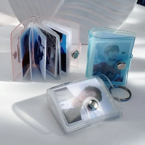 With Keychain Mini Photo Album Snap Button Design DIY Storage Photo Card Holder PVC Simple Portable Pocket Album Photo Sticker 3