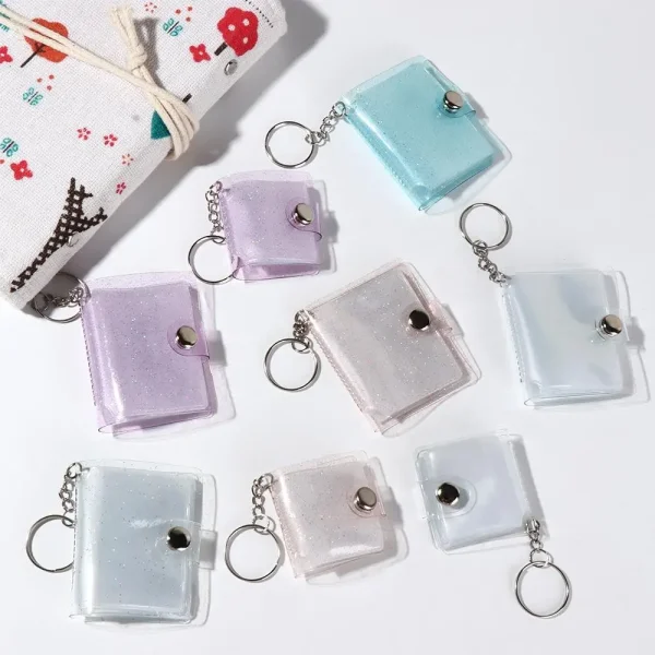 With Keychain Mini Photo Album Snap Button Design DIY Storage Photo Card Holder PVC Simple Portable Pocket Album Photo Sticker 4