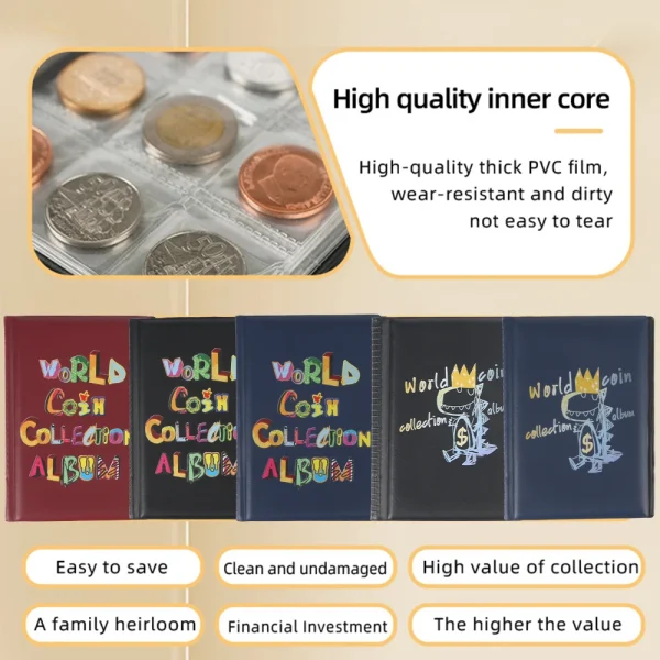 120 Pockets Coins Collector Mini Penny Coin Storage Bag Coin Album Book Coin Holder Albums Collecting Money Organizer 5