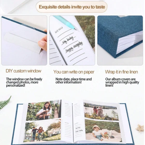 Linen Cover Photo Album 6Inch 200 Sheets Photo Album With Pockets for Photo Storage for Family Wedding Anniversary Baby Memory 5