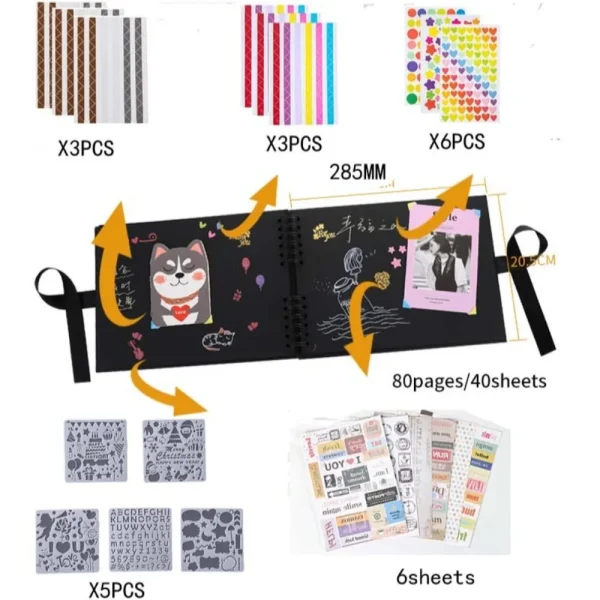 11.4 Inch Scrapbook Photo Album Wedding Guest Book Anniversary Memory Scrapbooking Photo Album with DIY Accessories 80 Pages 2