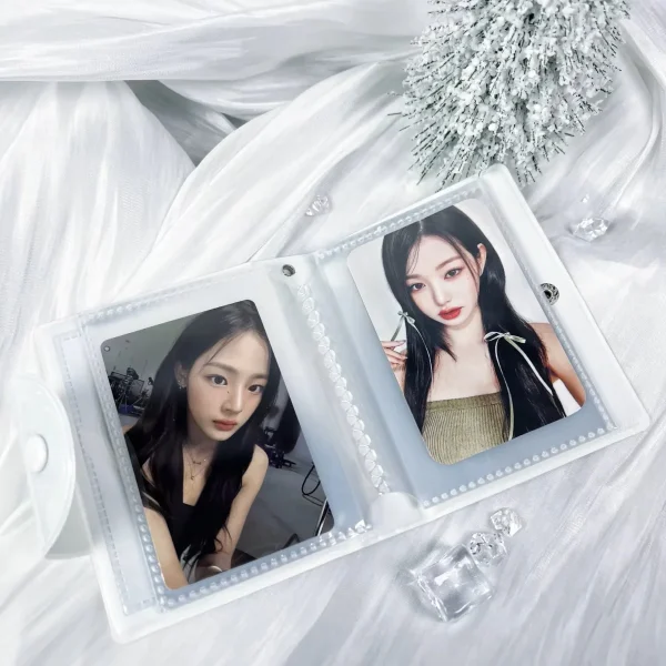 Blue Bow Snowman Crystal Ball Mini Photo Album, Large Capacity Polaroid Photo Card Holder, Pu Material Pop Idol Photo Card Holder, Suitable for Celebrity Album Card Peripheral Animation Card Storage and Protection 2