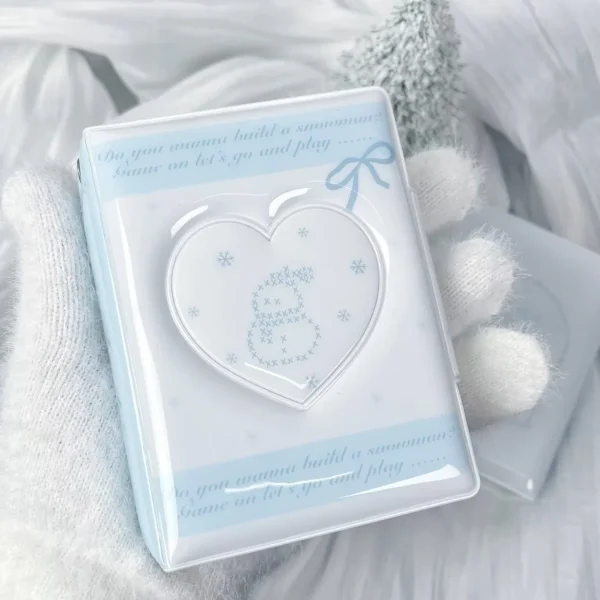 Blue Bow Snowman Crystal Ball Mini Photo Album, Large Capacity Polaroid Photo Card Holder, Pu Material Pop Idol Photo Card Holder, Suitable for Celebrity Album Card Peripheral Animation Card Storage and Protection 4
