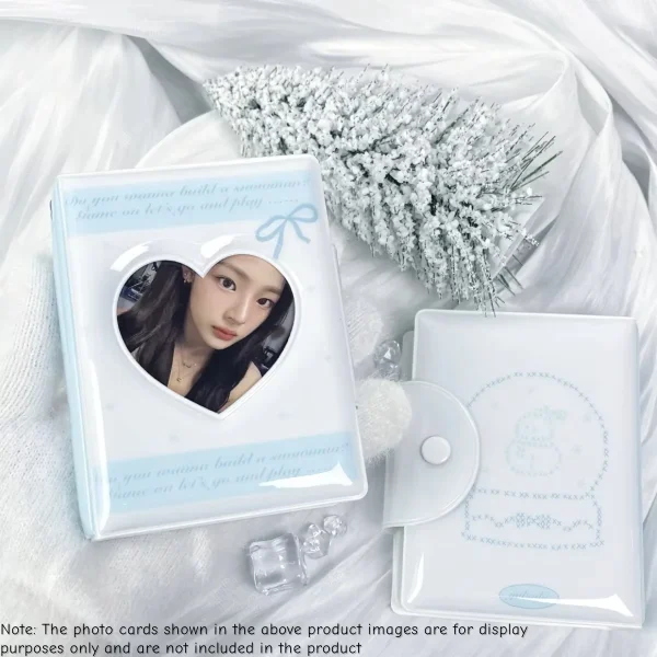 Blue Bow Snowman Crystal Ball Mini Photo Album, Large Capacity Polaroid Photo Card Holder, Pu Material Pop Idol Photo Card Holder, Suitable for Celebrity Album Card Peripheral Animation Card Storage and Protection 5