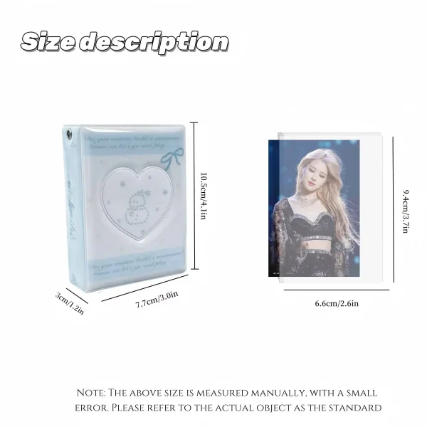 Blue Bow Snowman Crystal Ball Mini Photo Album, Large Capacity Polaroid Photo Card Holder, Pu Material Pop Idol Photo Card Holder, Suitable for Celebrity Album Card Peripheral Animation Card Storage and Protection 6