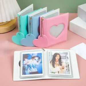Portable Household Cute 3-inch Solid Color Photo Album Love Hollow Photocard Holder Heart Pendant Cards Collect Book Albums 1
