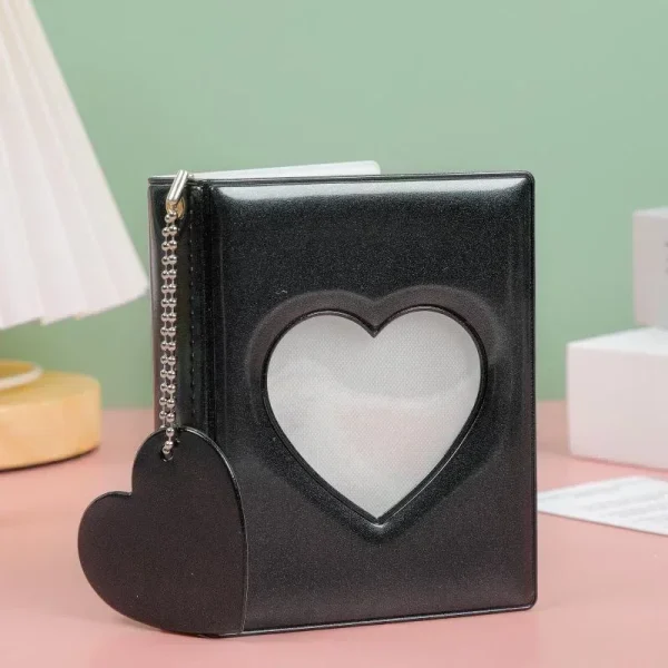Portable Household Cute 3-inch Solid Color Photo Album Love Hollow Photocard Holder Heart Pendant Cards Collect Book Albums 4