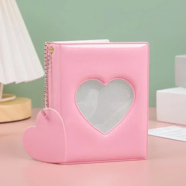Portable Household Cute 3-inch Solid Color Photo Album Love Hollow Photocard Holder Heart Pendant Cards Collect Book Albums 5