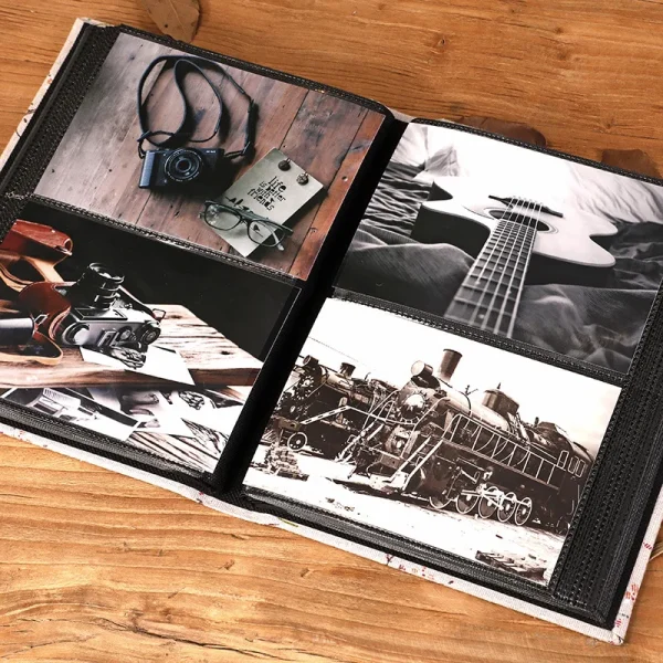 6-inch 200 Pockets Linen Fabric Cover Photo Album Lacing Creative Picture Storage Scrapbooking Album 4R Kids Family Memory Album 2