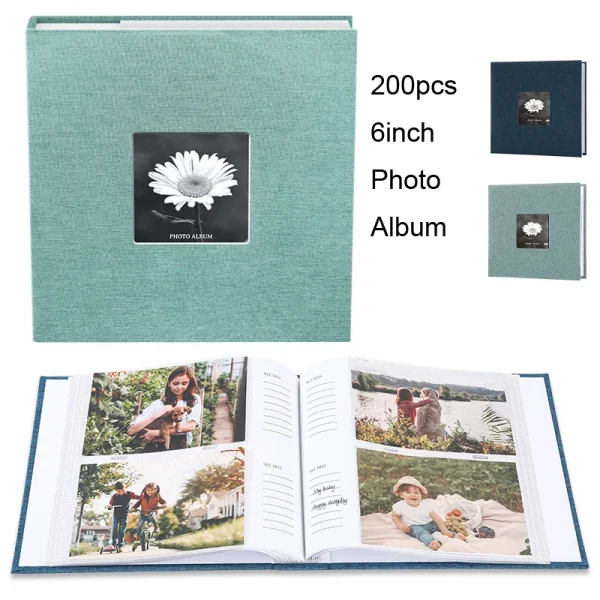 1Set Linen Cloth Cover Album 6-inch Interleaf Type Photo Storage Album 200/300pcs Writable Collection of Children Growth Photos 6