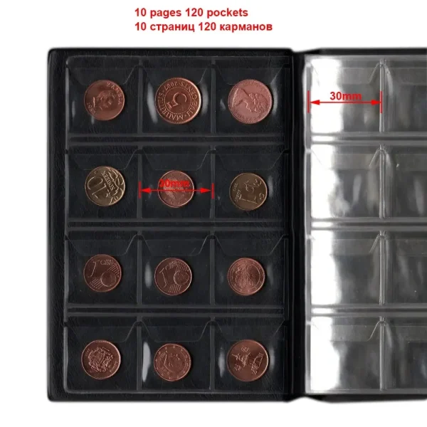 PU Leather Coin Album 10 Pages 120 Pockets Coin Album for Coins Pockets Commemorative Coin,medallions Badges Collection Book 4