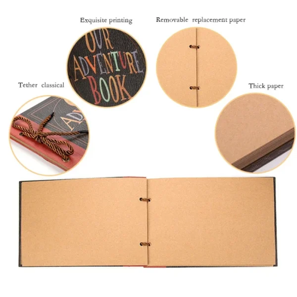 1/2PCS DIY Handmade Photo Album Scrapbook Our Adventure Book Retro Kraft Album Anniversary Wedding Memory Mother's Day Gift 3