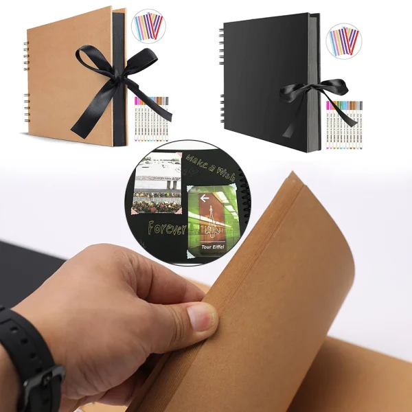 ZK20 80 Black Pages Memory Books DIY Craft Photo Albums Scrapbook Cover Kraft Album For Wedding Anniversary Gifts Memory Books 3