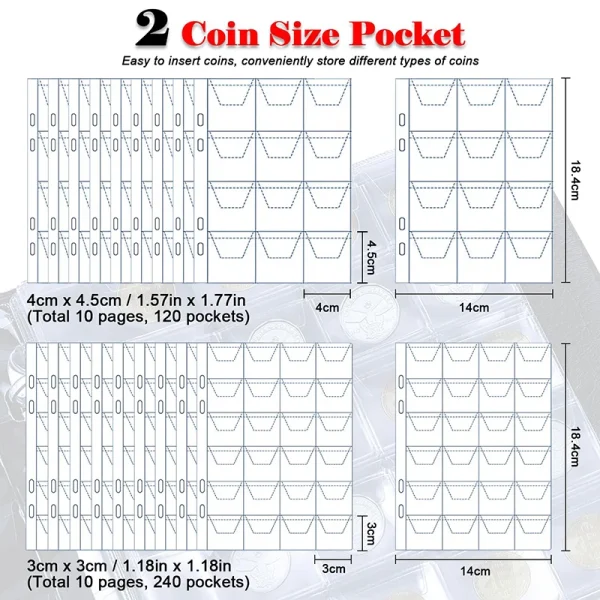 120/360 Pockets Coin Collection Book 10/20 Pages Coin Collection Holder Album Commemorative Coin Organizer Storage 5