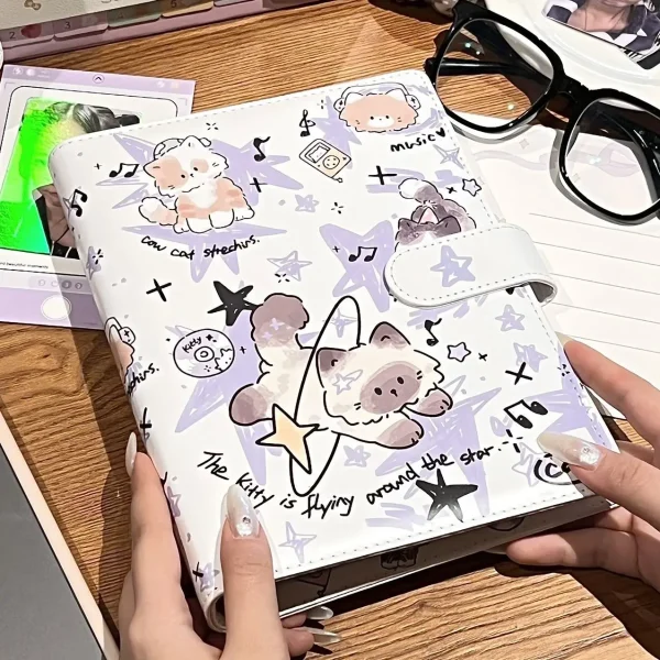 Stars & Cat PU Leather A5 Card Binder Waterproof Kpop Photo Album Idol Collecting Book 3inch Photocard Holder Korean 포카 바인더 1