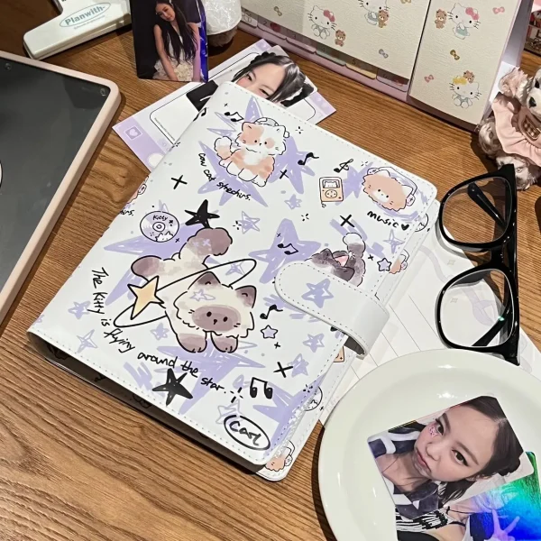 Stars & Cat PU Leather A5 Card Binder Waterproof Kpop Photo Album Idol Collecting Book 3inch Photocard Holder Korean 포카 바인더 4