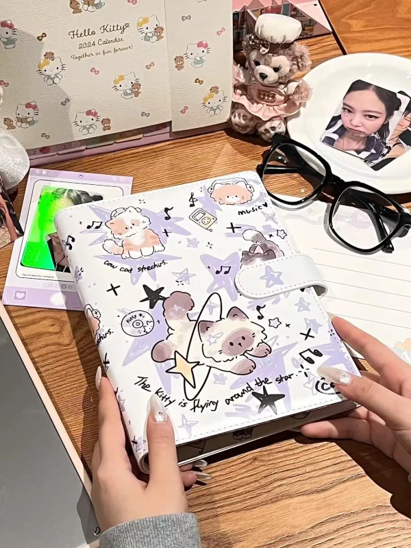 Stars & Cat PU Leather A5 Card Binder Waterproof Kpop Photo Album Idol Collecting Book 3inch Photocard Holder Korean 포카 바인더 6