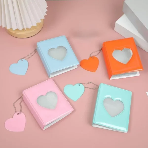 New 3-inch Solid Color Photo Album Love Hollow Photocard Holder with Heart Pendant Kpop Idol Cards Collect Book Polaroid Album 2