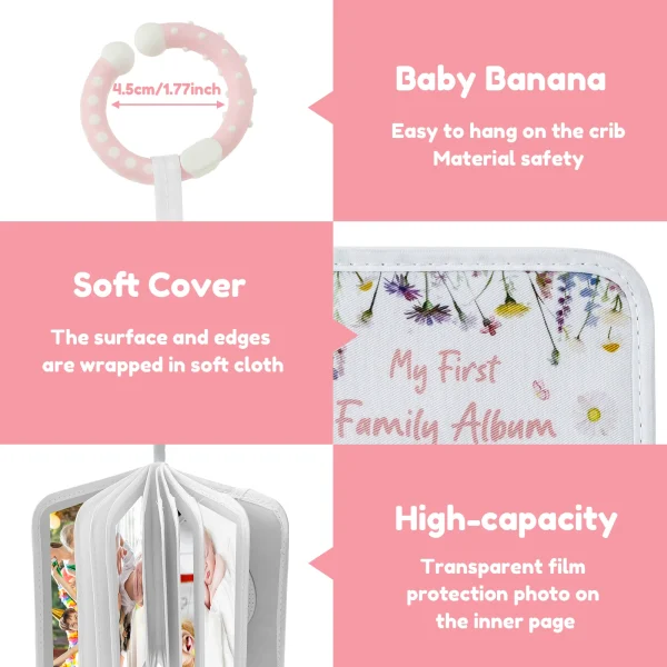 Baby Photo Album with Hook Mirror Newborn First Family Photo Album for Baby Hold 17 Photo Present for Newborn Family 4