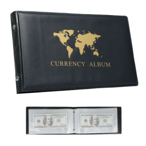 40 Pockets Banknote Currency Collecting Album 20 Sheets Clear Dollar Bill Holders World Money PU Leather Hard Cover Storage 1