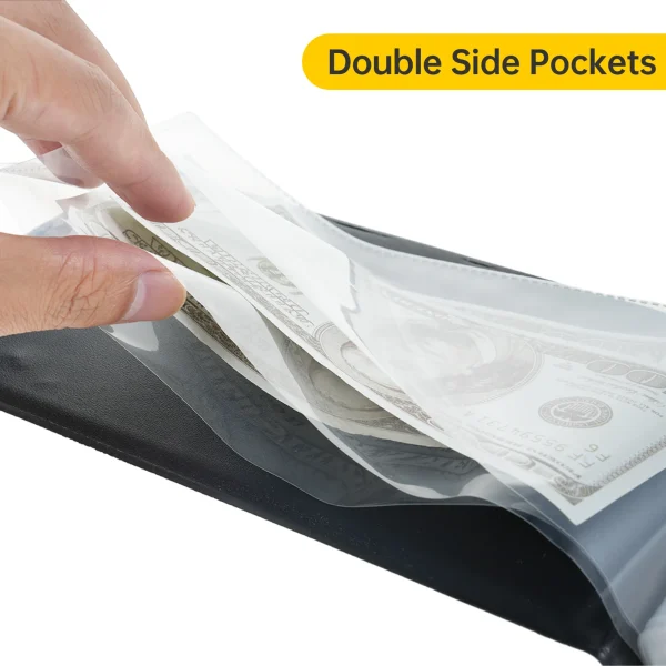 40 Pockets Banknote Currency Collecting Album 20 Sheets Clear Dollar Bill Holders World Money PU Leather Hard Cover Storage 4