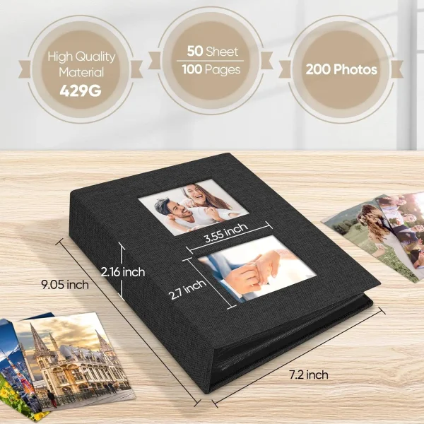 Photo Album 4x6, Small Linen Cover Photo Albums holds 200 Pockets, Photo Albums Slip in for 4x6 Photos, Baby Photo albums Ideal 2