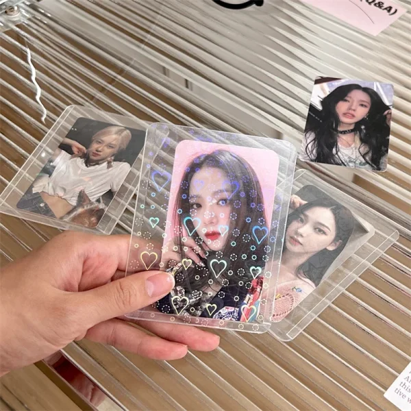 1PC Idol Photo Card Protective Case Love Heart Kpop Photocard Cover 3in Laser PVC Photo Card Sleeves 4