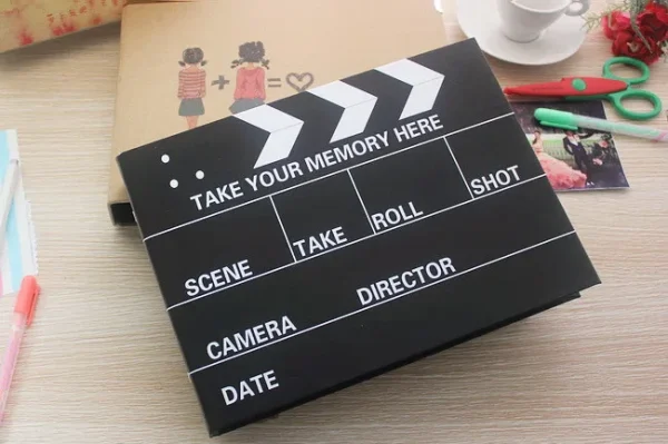 DIY Handmade 25 Pcs Black Pages Vintage Black White Cover Photo Album Wedding Clapperboard Style Photo Album 4