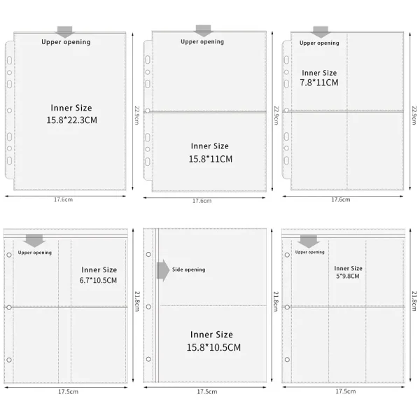 A5 3/7 Ring Photocards Binder Sleeve 1/2/4/6 Pockets Clear Acid Free 6x4 Photo Album Refill Pages Trading Card Postcard Sleeve 1