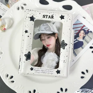 Cute Warm Ink Dots Star Kpop Photocard Holder Black White Blocks 2*3" - 2.5*3.5" Polaroid Album 32 Pack Can Hold 32 Cards 1