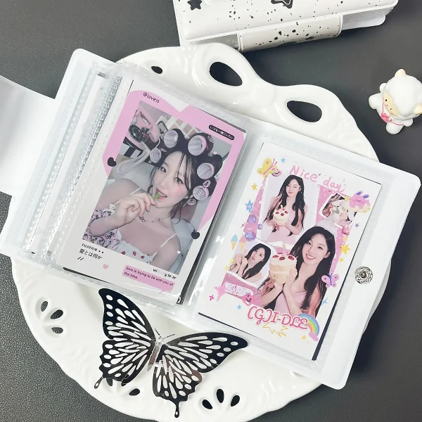 Cute Warm Ink Dots Star Kpop Photocard Holder Black White Blocks 2*3" - 2.5*3.5" Polaroid Album 32 Pack Can Hold 32 Cards 2