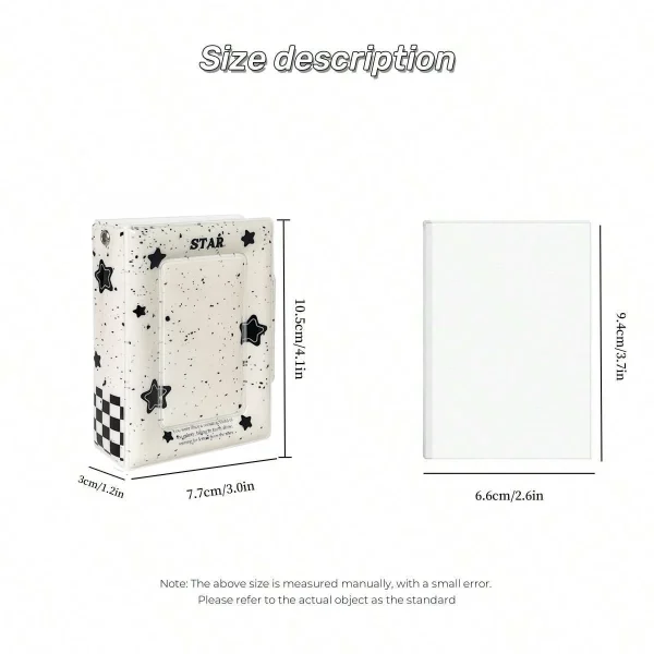 Cute Warm Ink Dots Star Kpop Photocard Holder Black White Blocks 2*3" - 2.5*3.5" Polaroid Album 32 Pack Can Hold 32 Cards 6