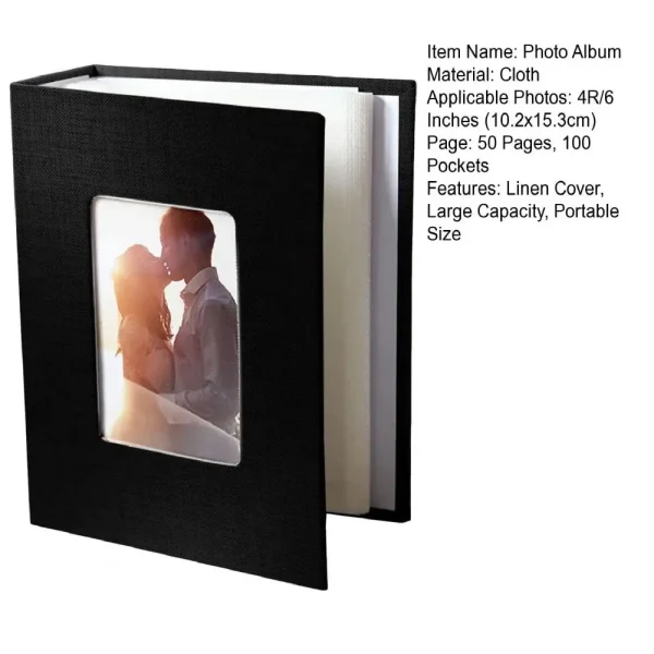 12.5*16.5cm Photo Album Linen Cover 50 Pages 100 Pockets 4x6-Inch Slip-in Scrapbook Family Picture Collection Book For Travel 5