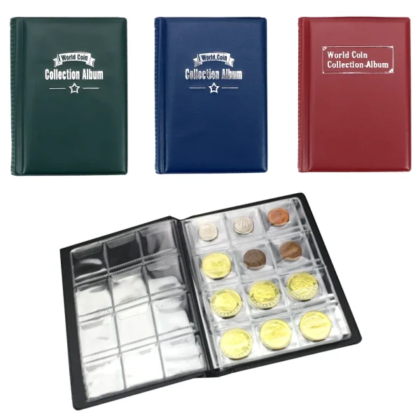 HWZXYXGS 120/60 Pockets Artificial PU Leather Coins Collection Album Book Collecting Money Organizer Storage Bags PVC Film 2