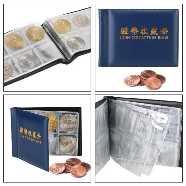 HWZXYXGS 120/60 Pockets Artificial PU Leather Coins Collection Album Book Collecting Money Organizer Storage Bags PVC Film 5