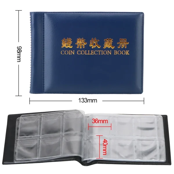 HWZXYXGS 120/60 Pockets Artificial PU Leather Coins Collection Album Book Collecting Money Organizer Storage Bags PVC Film 6