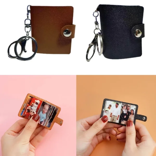 2Pack Mini PU Leather Photo Album with Keychains Insert Pocket Organizers Drop Shipping 2