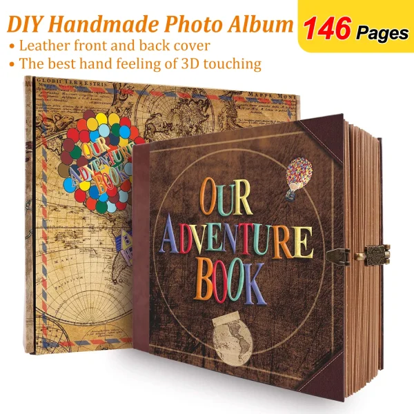 146Pages DIY Handmade Photo Album Scrapbook Our Adventure Book Retro Kraft Travel Album Anniversary Wedding Commemoration Gift 1