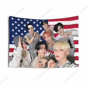 Unique Aesthetic Kpop Poster Tapestry Enhypen American Flags Wall Tapestries Concert Banners Home Decor Room Backdrop Cloth Gift 1