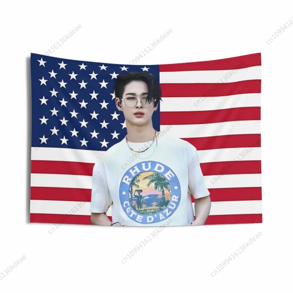 Unique Aesthetic Kpop Poster Tapestry Enhypen American Flags Wall Tapestries Concert Banners Home Decor Room Backdrop Cloth Gift 4