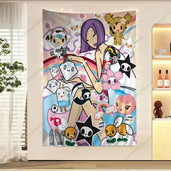 Kawaii Anime Tapestry T-Tokidoki Large Printed Wall Tapestries Flags Cute Room Decoration Background Cloth Teens Room Home Decor 2
