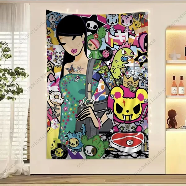 Kawaii Anime Tapestry T-Tokidoki Large Printed Wall Tapestries Flags Cute Room Decoration Background Cloth Teens Room Home Decor 4