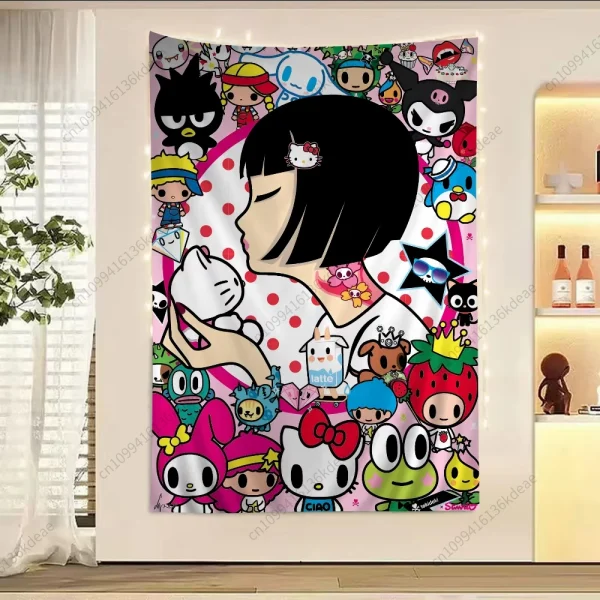 Kawaii Anime Tapestry T-Tokidoki Large Printed Wall Tapestries Flags Cute Room Decoration Background Cloth Teens Room Home Decor 5