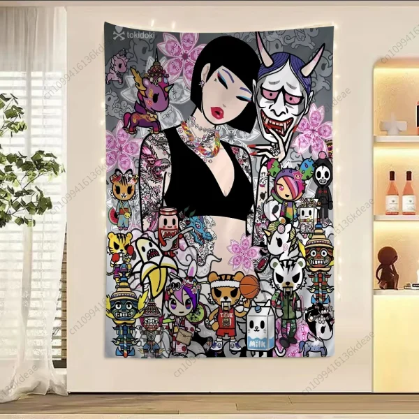 Kawaii Anime Tapestry T-Tokidoki Large Printed Wall Tapestries Flags Cute Room Decoration Background Cloth Teens Room Home Decor 6