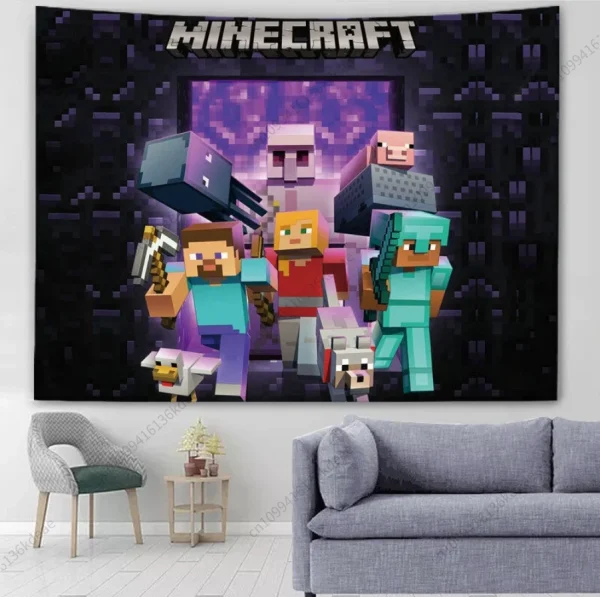 Anime Wall Tapestry Poster M-Minecraftes Wall Hanging Background Cloth Kids Bedroom Decor Flags Wallpaper Aesthetic Decorative 3