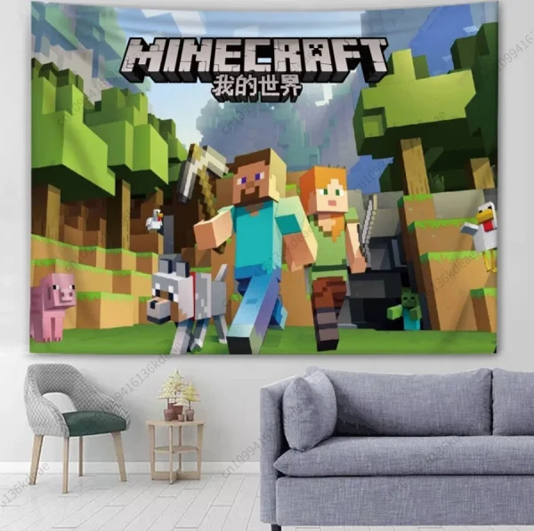 Anime Wall Tapestry Poster M-Minecraftes Wall Hanging Background Cloth Kids Bedroom Decor Flags Wallpaper Aesthetic Decorative 5